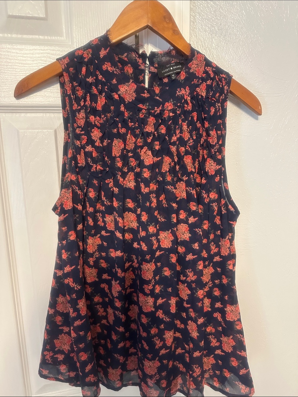 Lucky Brand Navy Floral Sleeveless Camisole with Red Flowers